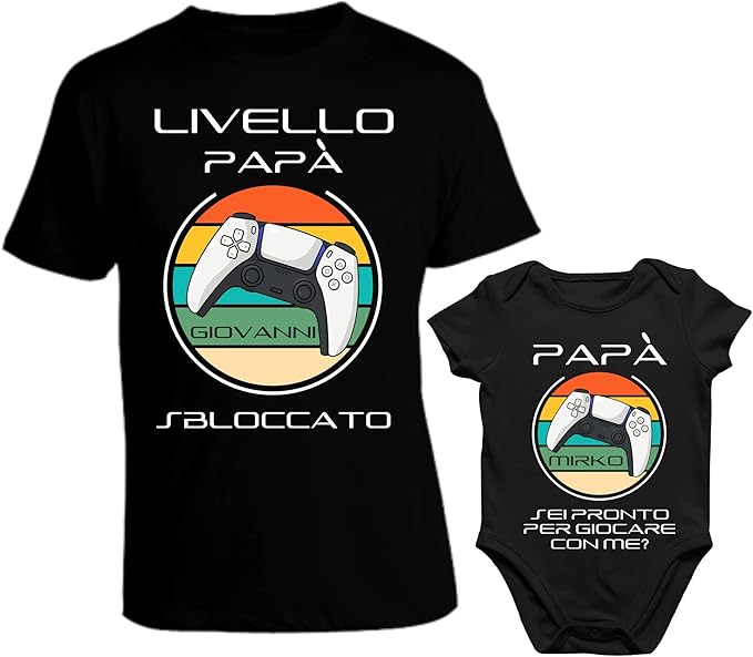 coppia maglietta e body neonato per papà gamer